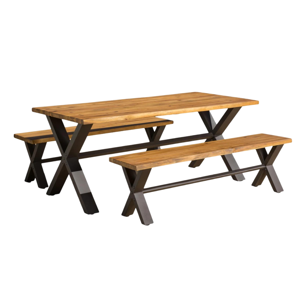 3-Piece Acacia Wood Dining Set, Teak Finish_4Dock